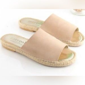 Maypol Espagrille Beige Leather Slides Sandals Size 7 (38).
